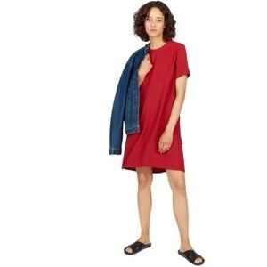 Like new! EVERLANE Japanese Go Weave A-Line Dress SZ 6 Red Short Sleeve Pockets